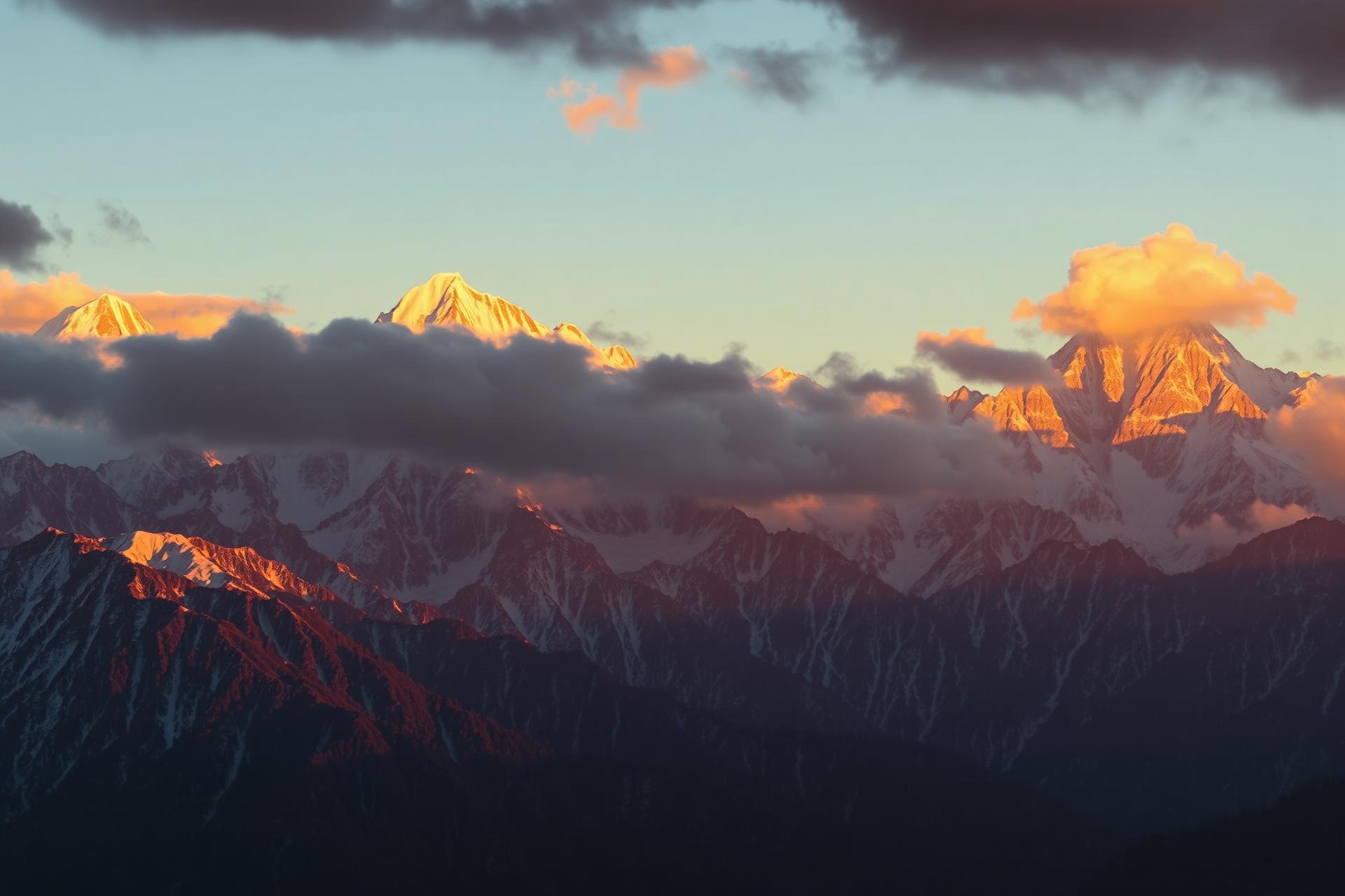 Himalayan mountain landscape at golden hour